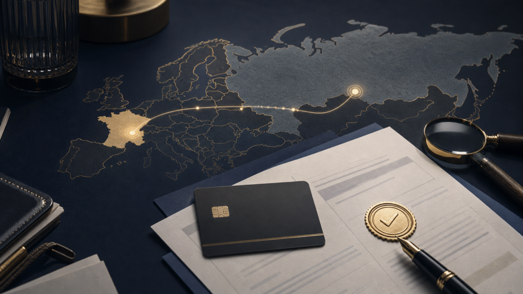 Documents and a verified payment route from France to Russia