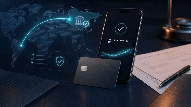 International payment route and bank checks for receiving rubles on a MIR card